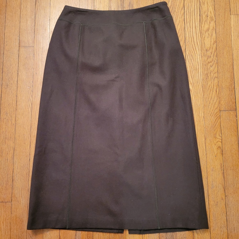 Harve Benard 14P Green Wool Skirt‎ Back Slit Granola Earthy Academia Poetcore